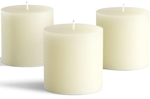 Stumpenkerzen 3er Set,Duftlose Pillar Kerzen Set,Unparfümiert Haushaltkerzen,für Hochzeiten,Dekoration,Restaurant,Spa,Kirchen,Feierlichkeiten(3x3inch/7.5x7.5cm,3pc,Elfenbein)