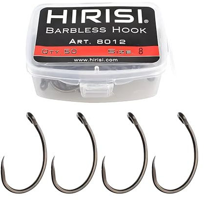 Anzuelos de Pesca sin Púas 50 Piezas Acero Carbono Vástago Largo Agua Dulce y Salada Carpa Trucha Bass 8012 (#8)