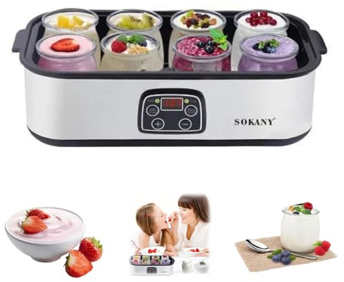Probiotisk yoghurtmakare, ultimat probiotisk yoghurttillverkare med justerbar temperatur och tidskontroll, 1 400 ml kapacitet, 8 glasburkar, automatisk digital yoghurtmaskin, främjar maghälsa,