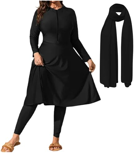 NAJMA,Burkini,Burkini Femme avec Hijab – Maillot de Bain Modeste 3 Pièces – Grossesse, Allaitement & Standard (FR/ES, Alpha/Lettres, S, Moyen, Taille Normale, Taille Normale, Noir)