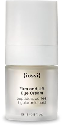 (iossi) Crema occhi Firm and Lift – Peptidi, caffè e acido ialuronico – Crema per gli occhi contro rughe, occhiaie & borse – Cura vegana degli occhi, anti-invecchiamento, 98% naturale – 15 ml
