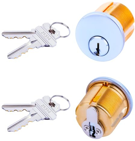 2Pcs Brass Mortise Door Cylinder Locks Keyed Alike with 4 SC Keyway Keys, Commercial Door Replacement Lock Mortise Cylinder for Adams Rite, Kawneer, and Vistawall deadbolts (1 inch-Silver)
