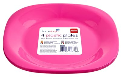 HOMESHOPA Pink Plastic Plates Set, 4-Pack 19cm Reusable Tableware, Party Serving Plates, Unbreakable, Microwave, Dishwasher & Freezer Safe