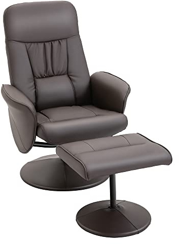 HOMCOM Relaxsessel mit Hocker, 360°drehbarer Fernsehsessel mit Liegefunktion TV Sessel für Wohnzimmer, Schlafzimmer, Kunstleder, Braun