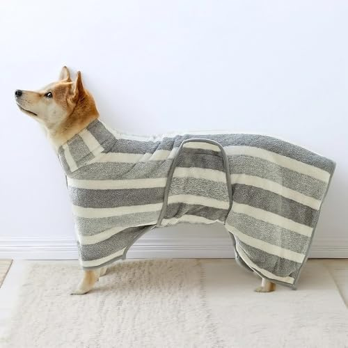 Dasellfa Dog Drying Robe, Dog Bathrobe Towel Microfiber Water Absorbent Adjustable Dog Drying Coats, Pet Bathrobe Towel for Dogs Cat Grey (M)