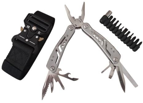 Cinturón Táctico Hombre y Bolsa con Herramienta Multifunción EDC con Hebilla de Metal de Liberación Rápida para Fuerzas de Seguridad, Vigilancia, Airsoft, Trabajo, Caza - Alta Resistencia (Negro)