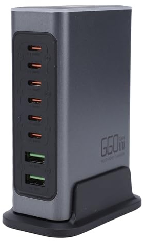 Diyeeni 8-portars USB-laddarblock, 140W Multi-USB-laddningsstation, 6*USB C-portar & 2*USB A-portar, GaN Bärbar Väggladdare Stöd PD3.0, QC3.0, FCP & AFC Snabbladdning (EU)