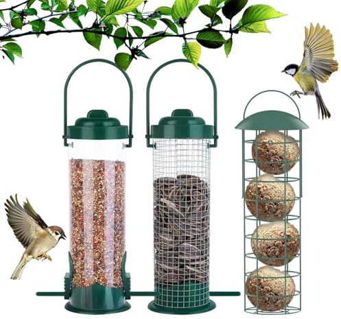 Keyubria Comederos para Aves Silvestres - 3 Piezas Metal Resistente Al Clima - Comederos de Exterior a Prueba de Ardillas | para Colibrí Carbonero Pinzón Alimentación Jardín Patio Porche Balcón