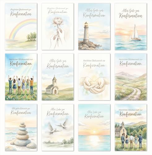 Edition Seidel Lot de 12 cartes de vœux de confirmation avec enveloppe. Carte de vœux Cartes de confirmation Cartes de confirmation Cartes avec inscription en allemand Pour enfants et jeunes (SW026)