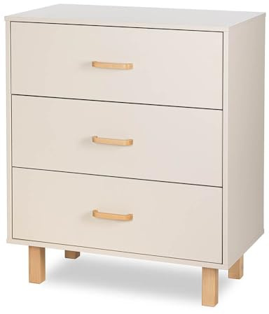 Mon Mobilier Design Laura Commode bébé en Bois de hêtre 3 tiroirs Champagne sans Plan à Langer