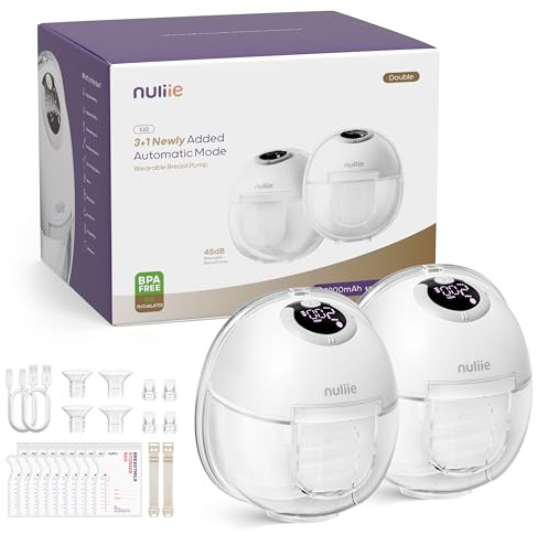 Nuliie Tire Lait Electrique Main Libre (2 Paquets, Blanc) | 4 Modes, 9 Niveaux, Fonction Mémoire, Extracteur de Lait Rechargeable avec Affichage LED, Poids léger - 24mm