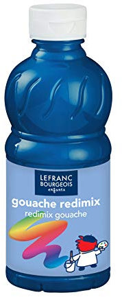 Lefranc Bourgeois 807526 flüssige Tempera Redimix Farbe, Leuchtende Gouachefarbe auf Wasserbasis, hohe Deckkraft, Hervorragenden Maleigenschaften, Gebrauchsfertig, 250ml Flasche - Primärblau