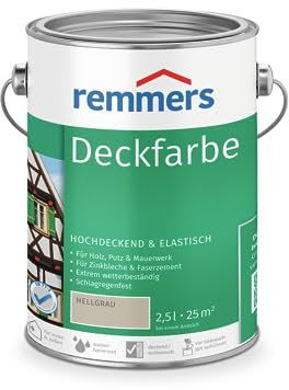 Remmers Deckfarbe hellgrau, 2,5 Liter, Deckfarbe für innen und außen, Wetterschutzfarbe viele Untergründe, hochdeckend, wetterfest