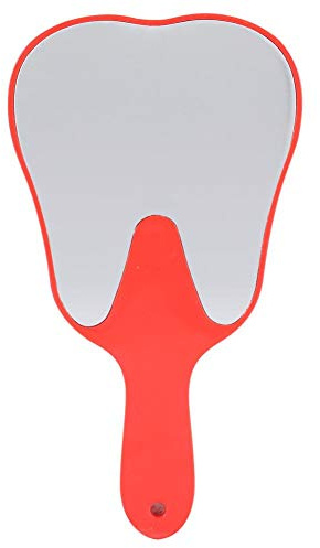 Miroir à main avec poignée en forme de dent, 4 couleurs, tendance, utile, mignon, poignée en plastique, outil de soin des dents, miroir de voyage pour enfants, miroir cosmétique portable (rouge)