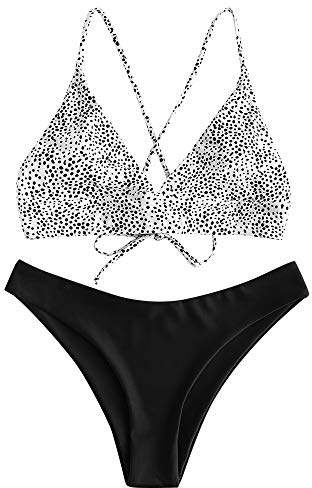 ZAFUL Bikini da Donna in 2 Pezzi Imbottito Set Costume da Bagno Cinghie Incrociate sul Retro (Nero, S (EU.36))