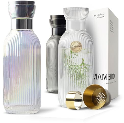 MAMEIDO Carafe Eau en Verre 1,5 l, Carafe en Verre avec bec verseur et passoire, Pichet Eau élégant pour Les Occasions Spéciales (Pearl Silver)