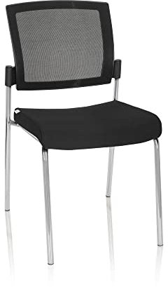 hjh OFFICE 820021 Silla De Conferencia K9 V Tela Negro, Silla de Visita soporta hasta 180 kg, Asiento Acolchado, Apilable, Respaldo en Malla