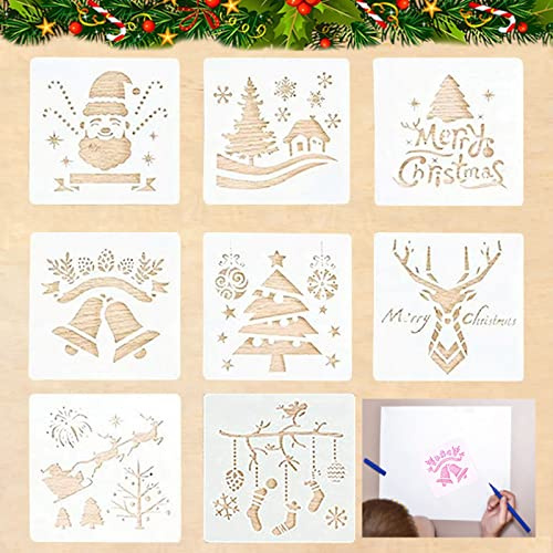 8 Plantillas de Navidad, Juego de plantillas de Navidad, Plantillas para pintar de plástico para álbumes de fotos, tarjetas de regalo