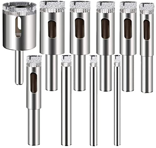 10Pcs Diamond Drill Bit Silver Hollow Core Drill Bit Set for Ceramic, Glass, Porcelain Tile Diamond Hole Saw Tile Set Glass Drill Bit Carbide 4mm 5mm 6mm 8mm 10mm 12mm 14mm 16mm 18mm 28mm