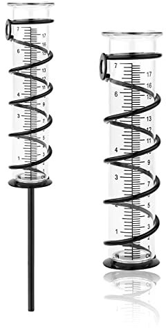 TOYMIS Regenmesser Outdoor, 18 cm Glas Regenmesser mit Erdspieß und Metallspirale Abnehmbar Rain Gauge Regenmesser für Hof, Rasen, Garten, Zaun, Briefkasten (Schwarz)