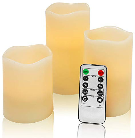 Flammenlose flackernde LED- Kerze: 3er-Set elfenbeinfarben D 8 x H 10cm12cm15cm, mit echtem Wachs betriebene künstliche Flamme mit Fernbedienung Timer-Funktion flackernde Kerze für Heimdekoration