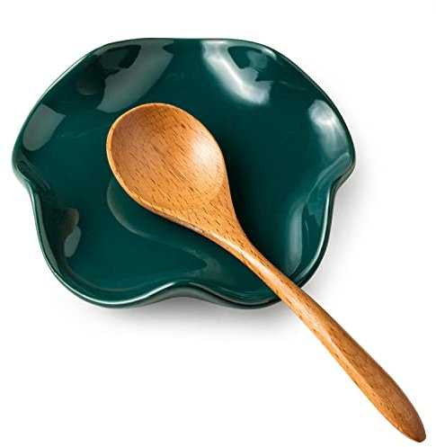Miamolo Repose-cuillère en céramique pour comptoir de cuisine, porte-cuillère pour cuisinière, porte-ustensiles de cuisine, joli repose-couverts pour pendaison de crémaillère, cadeau d'Halloween, vert