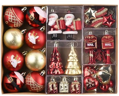 Valery Madelyn Weihnachtskugeln,40stück Christbaumkugeln Weihnachtskugel mit Geschenkpaket, Weihnachtsbaumschmuck Christbaumschmuck mit Aufhänger,deko Weihnachten,Thema Rot Gold