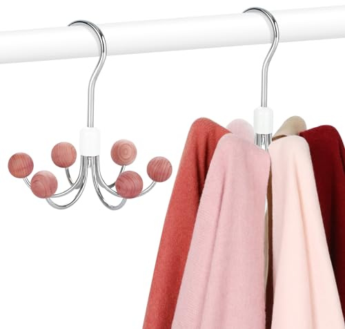 TOPIA HANGER Hoodie Hangers 2-Pack with 6 Cedar Balls, 360°Swivel Purse Hanger, Scarf Hanger, Closet Hooks, Handbag Organizer, Bra Hanger, Accessory Organizers for Scarf, Tanktop, Hat, Hoodie CT43C