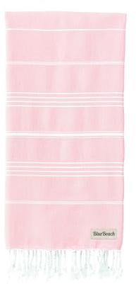 Blå strand turkisk handduk – 100 x 180 cm stor turkisk hammam-peshtemal-handduk – superabsorberande, snabbtorkande, sandfri, lätt, kompakta handdukar för simning, bad, gym, bastu och resor (rosa)