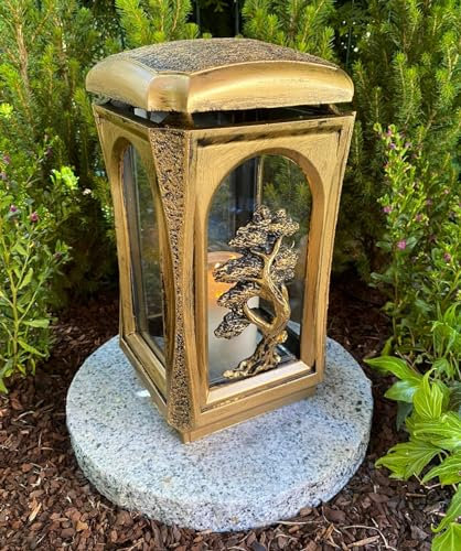 Lanterne funéraire avec motif arbre - 27 cm de hauteur - Lampe funéraire - Bougie funéraire avec bougie