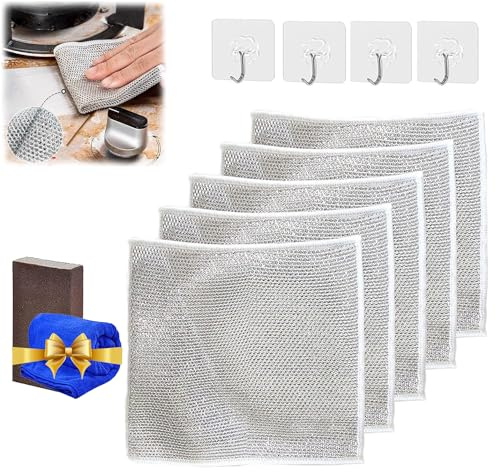 Stracci multiuso in filo metallico per lavare i piatti bagnati e asciutti, multiuso, antigraffio, strofinacci in filo di acciaio giapponese, strofinacci e puliscono piatti, lavandini, banconi (5