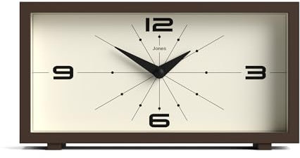 JONES CLOCKS® Odeon schreibtischuhr | Modernes rechteckiges Design in braun, stilvoller retrolook für Regal, Tisch, kaminsims oder nachttisch