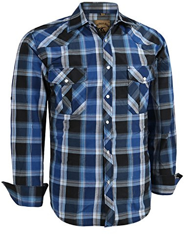 Dctop Chemise Western Homme à Manches Longues, à Carreaux, Coupe Regular, Boutons-Pression, Facile à Repasser, pour Bureau et Loisirs (Bleu Noir #4 3XL)