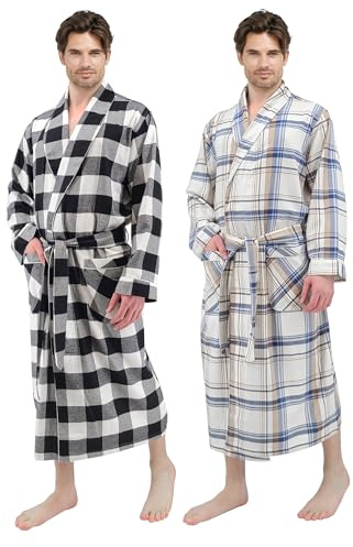 Andrew Scott Mens 2 Pack Long Sleep -Sauna Robe / 100% Cotton Flannel Brush Warm Bathrobe
