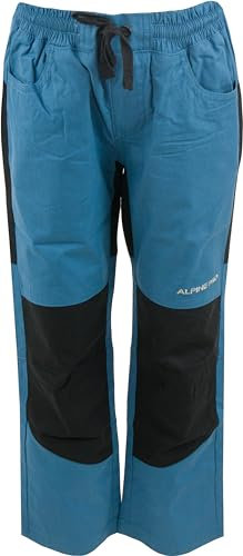 Alpine PRO DERAKO Jungen Wanderhose, Outdoorhose, Freizeit Hose, Trekkinghose Baumwollhose, Verstellbare Taille, Kinderhose mit Taschen, Blaue Hose (116-122)