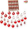 JOIEDOMI 36-teiliges Mini-Weihnachtskugel-Ornament-Set, metallische Glaskugeln mit Glitzerdrucken und Seilaufhängern, hängende Miniatur-Ornamente für den Weihnachtsbaum (rot und weiß)