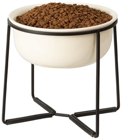 Comedero Elevado Grande de Cerámica para Perro - Cuenco con Soporte de Metal Antideslizante - Plato Alto de Comida y Agua para Perros Medianos y Grandes - 1400 ml - Beige