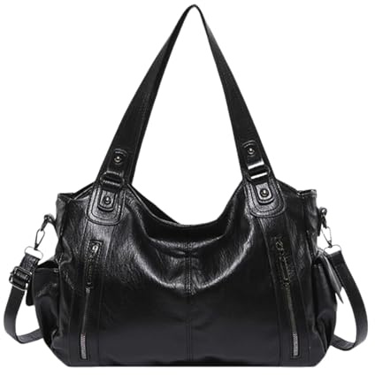 Sac À Bandoulière Pour Femme Avec Multi-Poches - Sac À Main Vintage Pour Les Cours Lycee, Grand Sacs À Bandoulière En Cuir PU, Vintage City Bag Tote Bag, Pour Les Voyages De Travail 38x29x12.5 Cm
