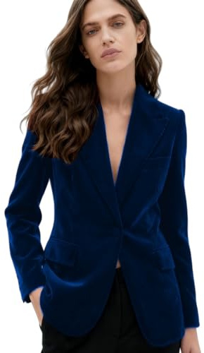Botong Blazer da donna in velluto con un bottone, giacca da ufficio da donna, giacca da ballo per feste invernali, Blu reale, XS