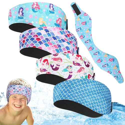 Diadema de natación para niños, Diadema de natación, 4 tapones para los oídos impermeables para niños de 20, 5 pulgadas, cubiertas para los oídos ajustables con forro antideslizante para adultos, cubi