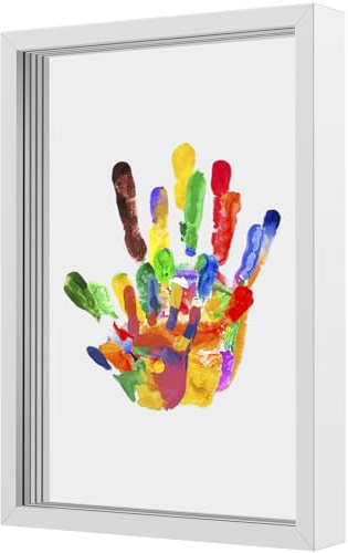Set di impronte a mano per famiglia, in legno, 22,5 x 31 x 4 cm, con 4 pannelli in plexiglas, stampa a zampa, personalizzabile, per tutta la famiglia (bianco)