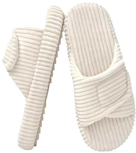 Misolin Womens Slipper Öppna Tofflor Justerbara damer Corduroy Memory Foam Slip-on House Anti-Skid, hemmatofflor Inomhus