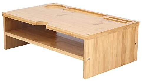 KELFEEAO Monitor Stand Riser, ergonomisk design Skrivbord Hylla Organizer Trä Skrivbordsförvaringsställ med förvaringsplats för dator, bärbar dator, skrivare, TV (Original färg dubbelt lager)