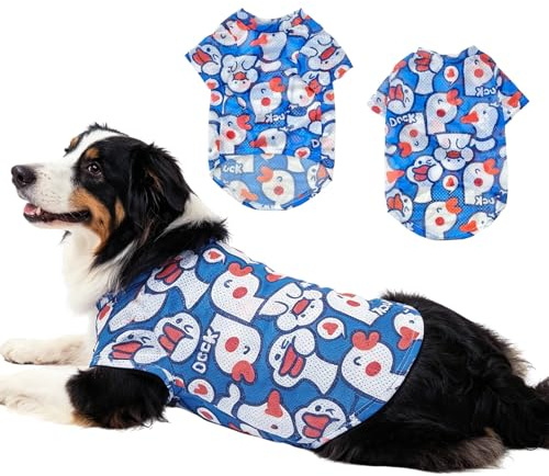 KASESSS Estiva Vestiti per Cani, Anatra Blu Maglietta Cane, Maglietta Estiva per Cani Grandi, Tessuto a Rete Traspirante, Abbigliamento Estivo ad Asciugatura Rapida per Protezione Solare per l'Esterno