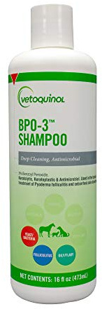 Vetoquinol BPO-3 Shampoo for Dogs, Cats & Horses (3% Benzoyl Peroxide) – 16oz – Deep Cleaning, Medicated Shampoo Opens & Flushes Hair Follicles – Degreases Oily Coats – Soothes Red, Flaky, Itchy Skin