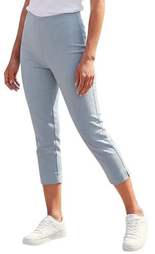 Roman Cropped Trousers for Women UK Ladies Capri Leggings Summer Pants Short Crop Stretch 3/4 Length Three Quarter Pedal Pusher Clothes Elasticated Bengaline Cut Off - Grey - Size 12