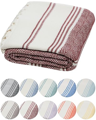 DEMMEX Toalla Hammam Peshtemal de Algodón Turco Orgánico – Secado Rápido, Ligera y Compacta, Arena No Se Pega, Toalla de Playa y Baño, 180x90 cm (Borgoña)