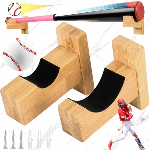 2 Stück Baseballschläger Halterung, Horizontal Angezeigte, Handgefertigte Massivholz-Baseballschlägerhalterung mit Filzfutter und Schlägerwandhalterung
