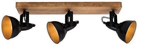 BRILONER - Deckenlampe Vintage schwenkbar, Holzbasis, E14 Fassung, max. 25 Watt, Deckenleuchte, Lampe, Wohnzimmerlampe, Schlafzimmerlampe, Küchenlampe, Deckenstrahler, 50x11x15,7 cm, Schwarz-Gold
