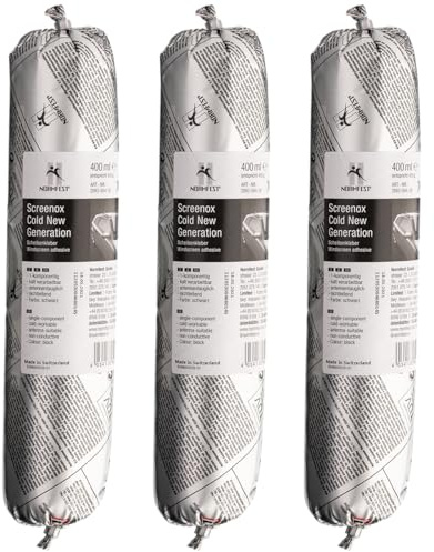 Normfest Screenox Cold New Generation 1K PU Scheibenkleber lösemittelfrei kalt verarbeitbar OEM konform antennentauglich elektrisch Nicht leitend Kurze Wegfahrzeit für Fahrzeugverglasung 3X 400ml
